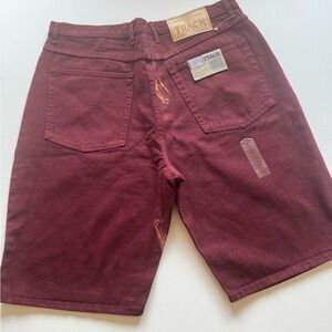NWT Vintage Track Men's Burgundy Jean Shorts Size 40x11 with Bleach Defect (D3)
